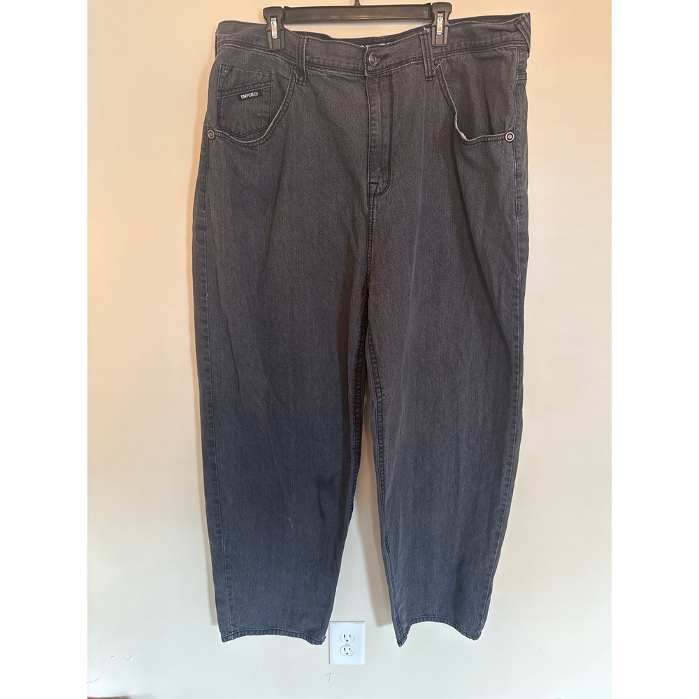 Enyce Baggy Fit Jeans Mens Faded Black Denim Wide Leg Streetwear Y2K 31 Inseam